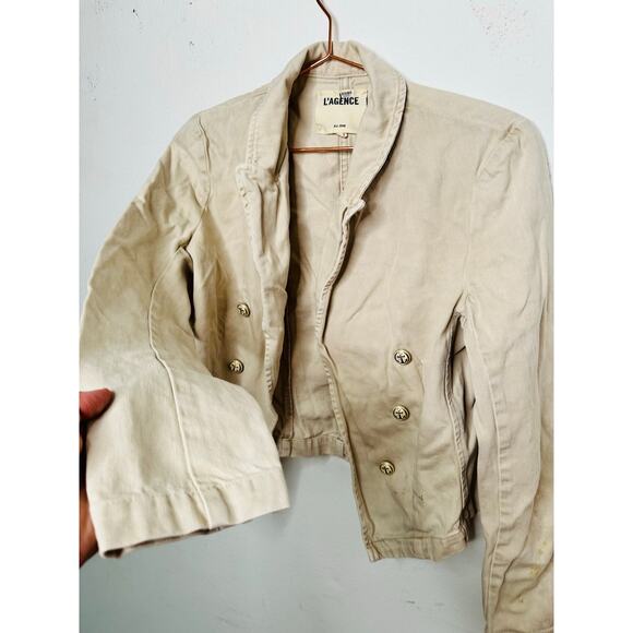 L’AGENCE Off-White 100% Cotton Structured Double-Breasted Wayne Jacket Blazer M - Picture 8 of 16